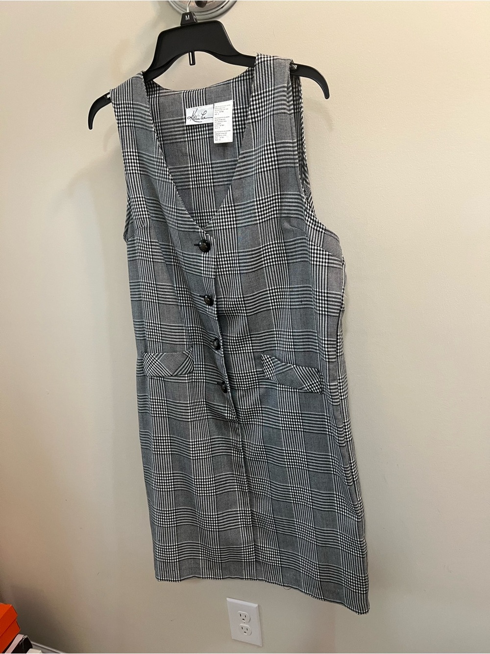 Kathie Lee Black & White Vintage 90’s Plaid Midi Button-Front Shift Dress Size 8